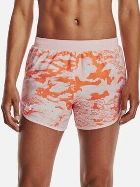 New Under Armour Women's Fly by 2.0 Printed Running Shorts (Orange/Pink) Size M